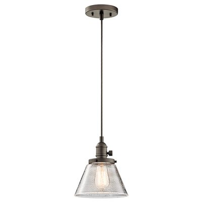 Kichler 43851OZ Avery 8.75" 1 Light Cone Mini Pendant with Clear Seeded Glass Olde Bronze®